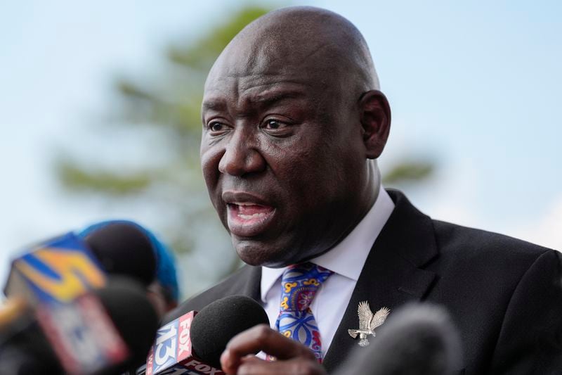 Attorney Ben Crump speaks during a news conference after a former Memphis Police Department officer pleaded guilty to civil rights violations in the 2023 fatal beating of Tyre Nichols, Friday, Aug. 23, 2024, in Memphis, Tenn. (AP Photo/George Walker IV)