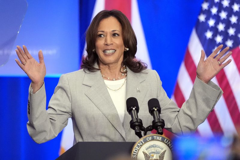 FILE - Vice President Kamala Harris speaks about the implementation of Florida's extreme abortion ban at an event May 1, 2024, in Jacksonville, Fla. Harris has been the White House's first line of defense after President Joe Biden's faltering performance in last week's debate with Donald Trump. (AP Photo/John Raoux, File)
