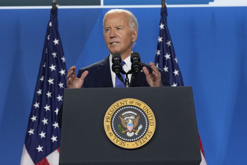 President Joe Biden speaks at a news conference following the NATO Summit in Washington, Thursday, July 11, 2024. (AP Photo/Susan Walsh)