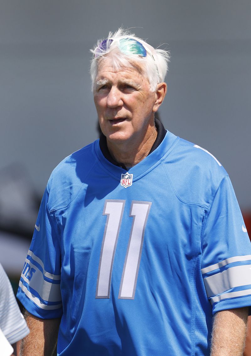 FILE - Former Detroit Lions quarterback Greg Landry during NFL football training camp in Allen Park, Mich., Monday, July 31, 2017. (AP Photo/Paul Sancya, File)