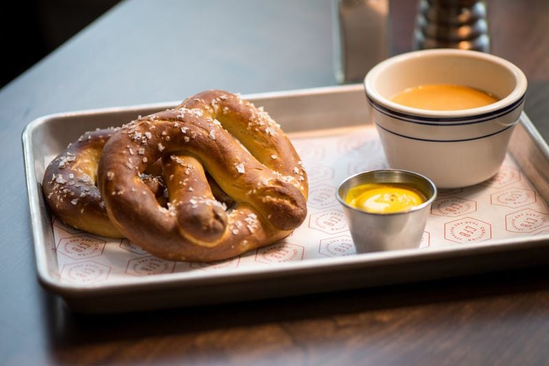 Coalition Food and Beverage Pretzel Tray appetizer with creole mustard and beer cheese. Photo credit - Mia Yakel.