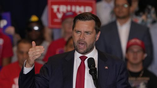 Republican vice presidential nominee Sen. JD Vance, R-Ohio, speaks at a campaign event, Thursday, Sept. 5, 2024 in Phoenix. (AP Photo/Matt York)