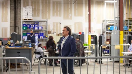 Fulton County Election Director Richard Barron overlooks at the Fulton County Election Preparation Center in Atlanta on Tuesday, Nov. 2, 2021. (Photo/Jenn Finch)