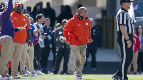 Former Georgia offensive line coach Matt Luke, who stepped away to spend more time with family in 2022, has reemerged as line coach for the Clemson Tigers. Those two teams will clash on Aug. 31 in the Aflac Kickoff game at Mercedes-Benz Stadium. (Photo by David Platt/Clemson Athletics)