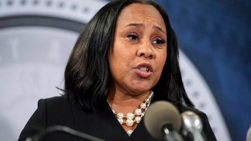 FILE - Fulton County District Attorney Fani Willis speaks during a news conference, Aug. 14, 2023, in Atlanta. (AP Photo/John Bazemore, File)