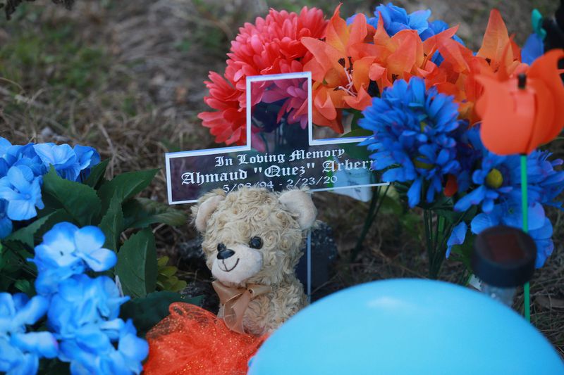 A memorial honoring Ahmaud Arbery along Highway 17 in Brunswick Georgia, just outside the Satilla Shores neighborhood where he was killed.