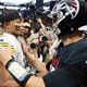 Pittsburgh Steelers quarterback Justin Fields (2) speaks with Atlanta Falcons quarterback Kirk Cousins (18) after the game on Sunday, Sept. 8, at Mercedes-Benz Stadium in Atlanta. The Falcons lost 18-10
(Miguel Martinez/ AJC)