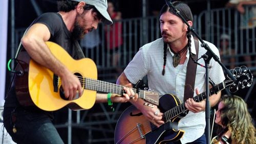 Seth and Scott Avett of the Avett Brothers get hot playing the final day of the Bonnaroo Music & Arts Festival on June 15, 2019, in Manchester, Tenn.