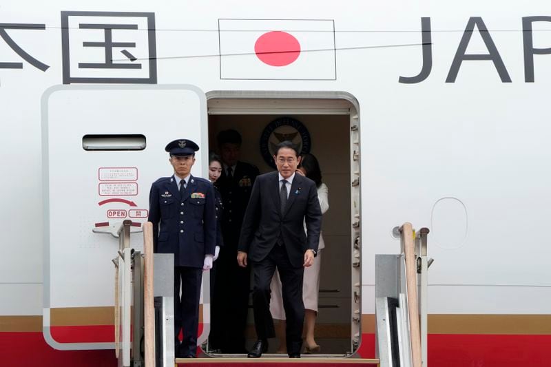 Japanese Prime Minister Fumio Kishida arrives at Seoul air base in Seongnam, South Korea, Friday, Sept. 6, 2024. (AP Photo/Ahn Young-joon)