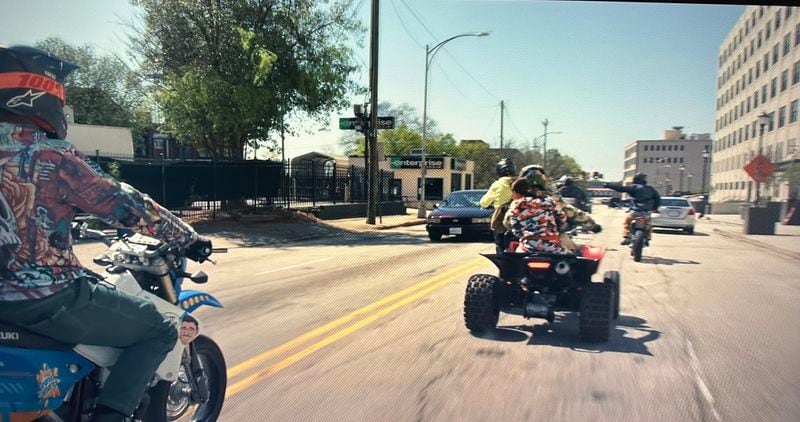 This early chase scene in "Jackpot!" is on Ted Turner Ave. by an Enterprise rental spot. AMAZON SCREENSHOT