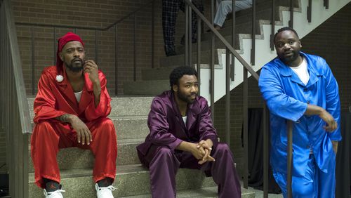 This image released by FX shows, from left, LaKeith Stanfield, Donald Glover and Brian Tyree Henry in a scene from the comedy series "Atlanta." The series finale aired in November.  (Guy D'Alema/FX via AP)