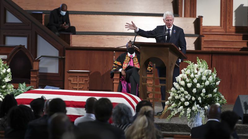 7/30/20 - Atlanta, GA -  Former President Bill Clinton addresses the service.  On the sixth day of the “Celebration of Life” for Rep. John Lewis, his funeral is  held at Ebenezer Baptist Church in Atlanta, with burial to follow.   Alyssa Pointer / alyssa.pointer@ajc.com