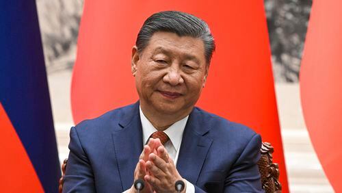 FILE - Chinese President Xi Jinping applauds during a signing ceremony at the Great Hall of the People in Beijing, China, on Thursday, May 16, 2024. China’s latest artificial intelligence chatbot is trained on President Xi Jinping’s doctrine, in a stark reminder of the ideological parameters that Chinese AI models should abide by. (Sergei Guneyev, Sputnik, Kremlin Pool Photo via AP, File)