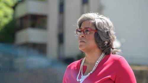 Community advocate Erica Williams at Brannon Hill Condominiums in DeKalb on Tuesday, May 10, 2022. (Natrice Miller / natrice.miller@ajc.com)