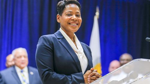 Incoming DeKalb County Police Chief Mirtha Ramos speaks during her introductory press conference at the Manuel J. Maloof Auditorium Monday. (Alyssa Pointer/Atlanta Journal Constitution)