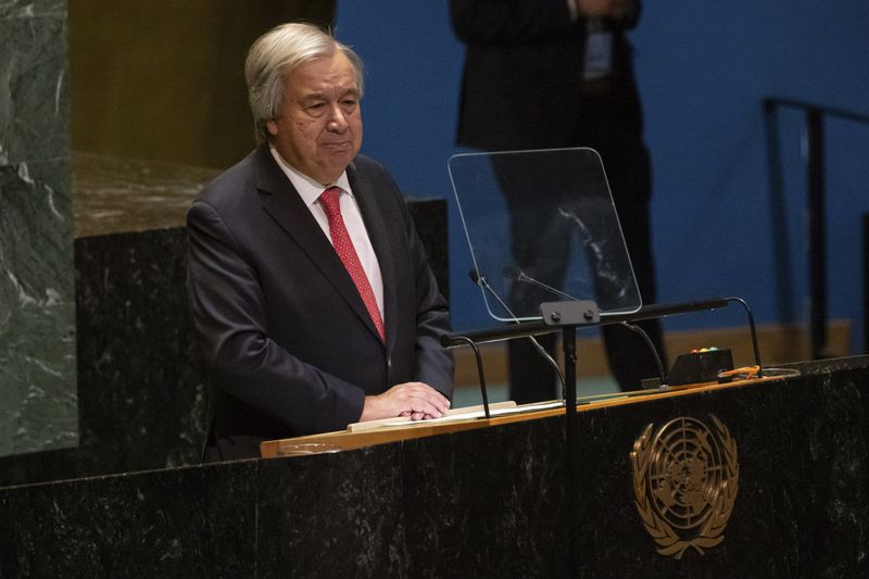 António Guterres, United Nations Secretary-General, speaks during the 79th session of the United Nations General Assembly, Tuesday, Sept. 10, 2024. (AP Photo/Yuki Iwamura)