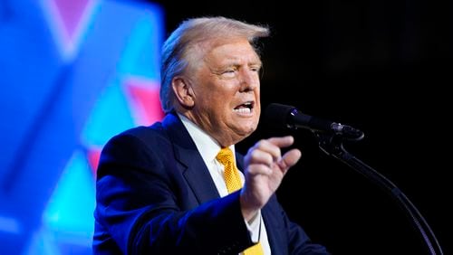 Republican presidential nominee former President Donald Trump speaks at the Israeli American Council National Summit, Thursday, Sept. 19, 2024, in Washington. (AP Photo/Evan Vucci)