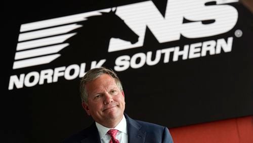 FILE - Norfolk Southern Railroad CEO Alan Shaw speaks during an interview Wednesday, June 21, 2023, in Atlanta. (AP Photo/John Bazemore, File)