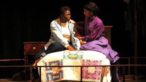 Alia Shakira (left) as Biddie and Tracey Graves as Flora in "A Lady and a Woman," a production of Impact Theatre Atlanta, a resident company at Academy Theatre in Hapeville. The late Georgia playwright Shirlene Holmes wrote the drama.