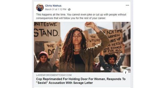 In this Facebook post, Trooper Chris Niehus seemed to downplay questionable interactions with women five days after he was disciplined for inappropriate conduct at the state patrol.