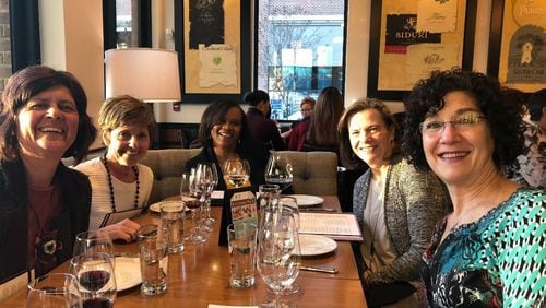 Gail Collier-Glover (center) enjoys a happy hour outing with other members of the Transition Network: (from left) Lynn Anderson, Alyse Pribish, Bonnie Cole and Debbie Cohen Levy. CONTRIBUTED