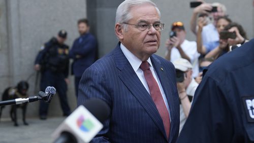 Sen. Bob Menendez, D-N.J., leaves federal court in New York, Tuesday, July 16, 2024. Menendez has been convicted of all the charges he faced at his corruption trial, including accepting bribes of gold and cash from three New Jersey businessmen and acting as a foreign agent for the Egyptian government. (AP Photo/Seth Wenig)