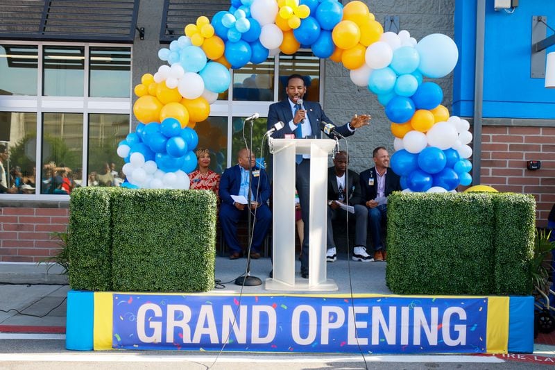 Atlanta Mayor Andre Dickens speaks to Walmart associates and guests during the reopening a former Walmart Superstore location as a Neighborhood Market in Vine City on Wednesday, May 22, 2024
(Miguel Martinez / AJC)