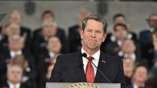 Gov. Brian Kemp speaks after he took the oath of office Monday during the swearing-in ceremony at McCamish Pavilion at Georgia Tech. One of his first acts as governor was to sign an order to overhaul how state agencies handle complaints of sexual harassment. HYOSUB SHIN / HSHIN@AJC.COM