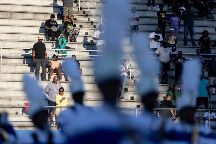 Langston Hughes fans stand for the National Anthem before a GHSA High School football game between Langston Hughes High School and McEachern High School at McEachern High School in Powder Springs, GA., on Friday, August 26, 2022. (Photo by Jenn Finch)