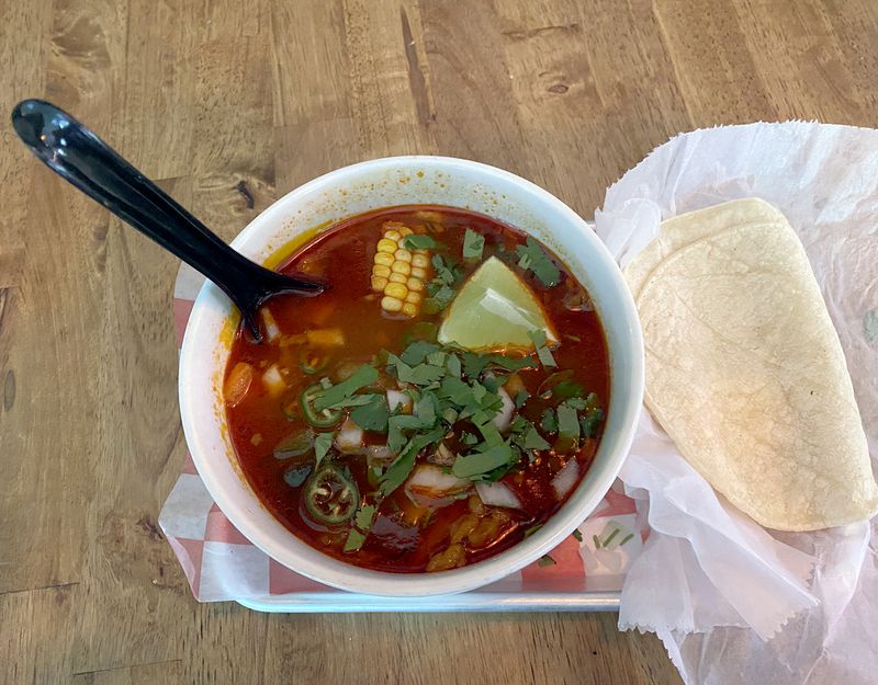 Mexican beef soup teeming with vegetables was a recent daily special at Dos Burros. Ligaya Figueras/ligaya.figueras@ajc.com