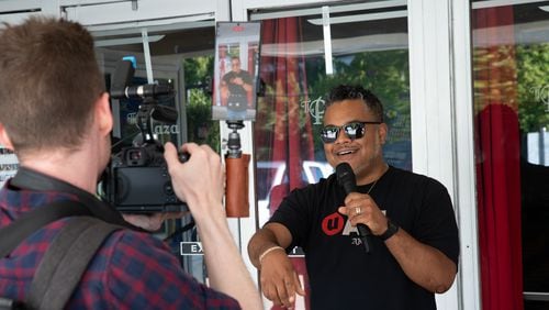 UATL senior editor Mike Jordan outside Atlanta's Plaza Theatre during UATL's Black Culture Movie Night screening of "Love & Basketball" on June 25, 2024.