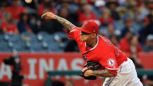 ANAHEIM, CA - MAY 31:  Jesse Chavez #40 of the Los Angeles Angels of Anaheim pitches during the first  inning of a game against the Atlanta Braves at Angel Stadium of Anaheim on May 31, 2017 in Anaheim, California.  (Photo by Sean M. Haffey/Getty Images)