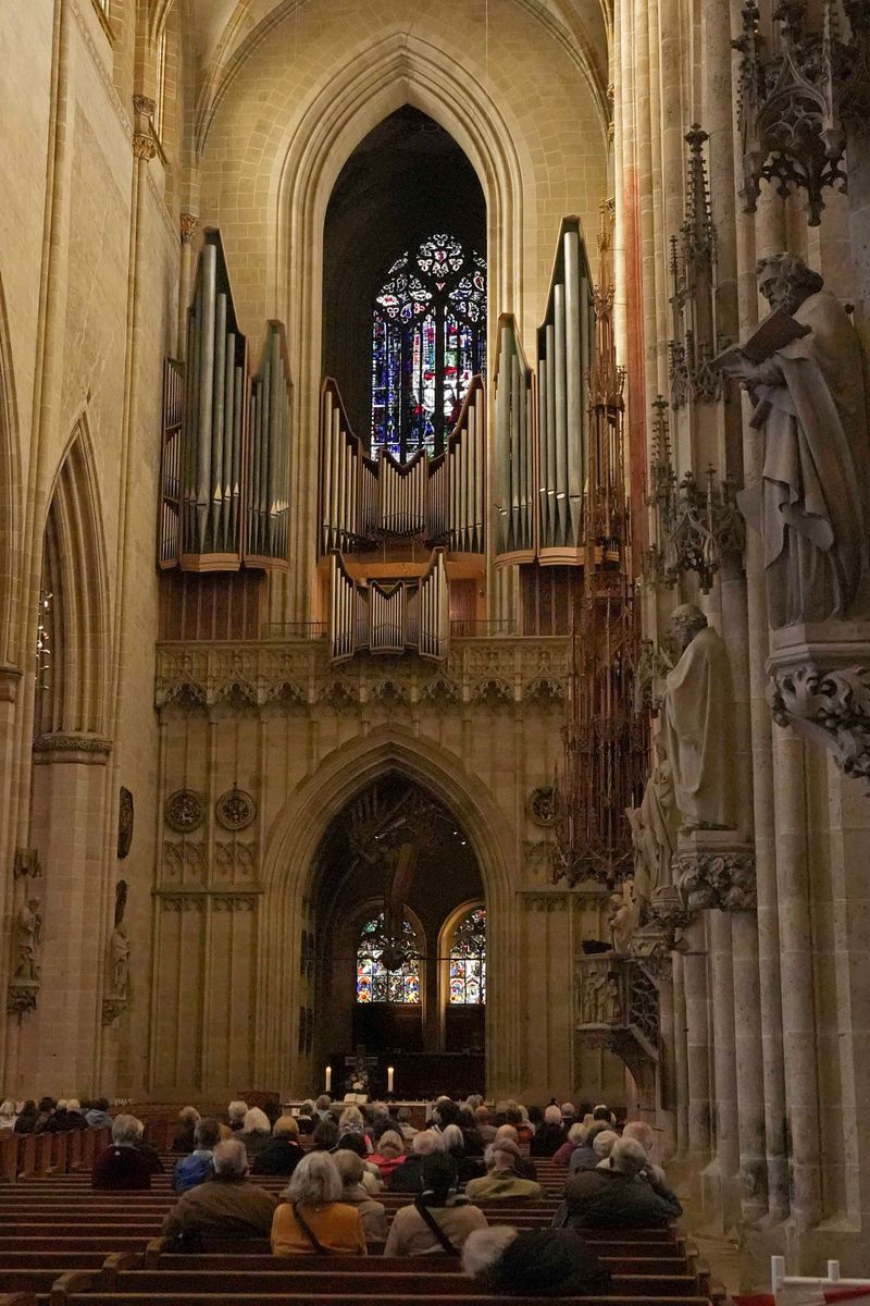 Interior view of Ulmer Münster, the world's tallest church, in Ulm, Germany, Wednesday, Sept. 18, 2024. (AP Photo/Matthias Schrader)