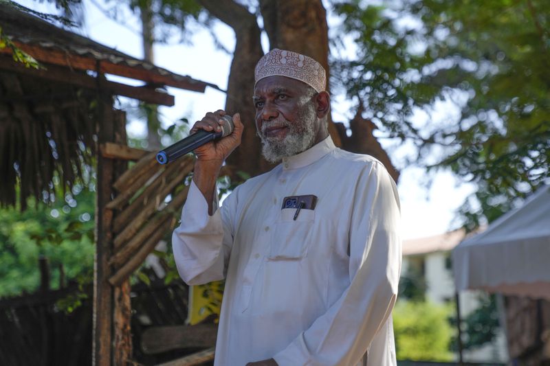 Sheikh Famau Mohamed, one of the first religious leaders to raise concerns about extremist evangelical leader Paul Mackenzie, speaks during a function in the coastal city of Malindi, in southern Kenya, on Saturday, Sept. 7, 2024. (AP Photo/Brian Inganga)