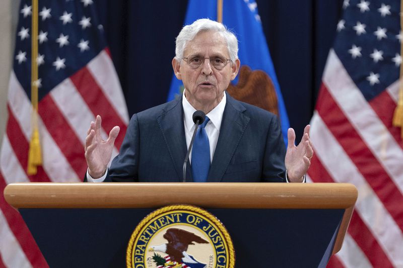 Attorney General Merrick Garland speaks to the U.S. Attorneys who have gathered for their annual conference at the Department of Justice headquarters in Washington, Thursday, Sept. 12, 2024. (AP Photo/Jose Luis Magana)