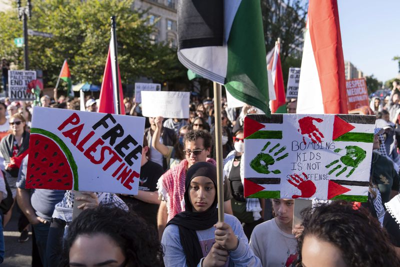 Pro-Palestinian activists demonstrated in a park across from the White House on Saturday.