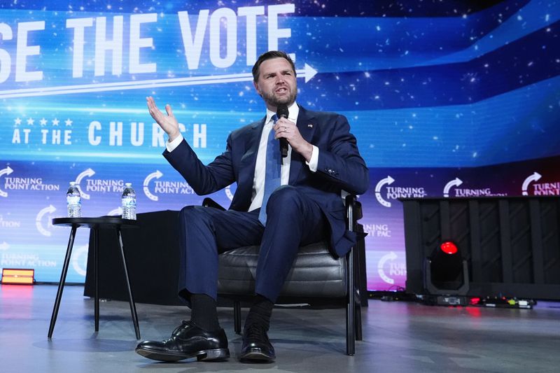 Republican vice presidential nominee Sen. JD Vance, R-Ohio, speaks at a campaign event Wednesday, Sept. 4, 2024, in Mesa, Ariz. (AP Photo/Ross D. Franklin)