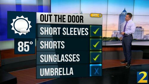 Channel 2 Action News meteorologist Brian Monahan said Atlanta will be warmer Tuesday with highs in the mid-80s, and it will stay dry.