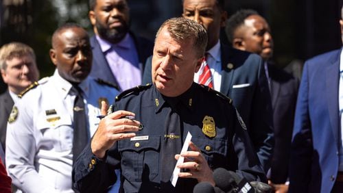 Atlanta Police Chief Darin Schierbaum speaks at a press conference near Northside Hospital Midtown medical office building where five people were shot on Wednesday, May 3, 2023. One person died. (Arvin Temkar / arvin.temkar@ajc.com)