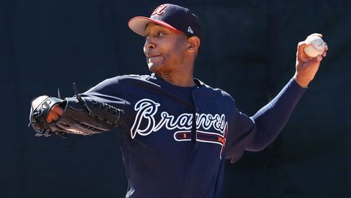 Atlanta Braves pitcher Sam Freeman throws in the bullpen during spring training at the ESPN Wide World of Sports Complex on Sunday, Feb. 17, 2019, in Lake Buena Vista.    Curtis Compton/ccompton@ajc.com