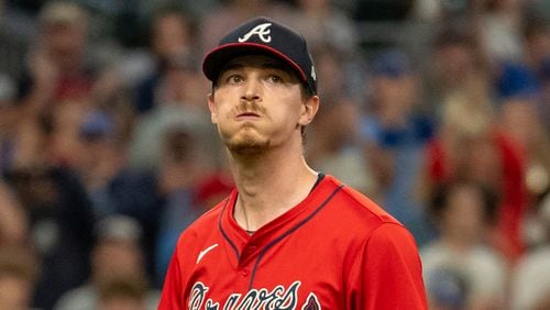 Atlanta Braves pitcher Max Fried walks off the field after being relieved in the ninth inning of a baseball game against the Kansas City Royals, Friday, Sept. 27, 2024, in Atlanta. (AP Photo/Jason Allen)