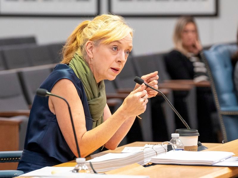 Amber Bay, Former OceanGate Director of Administration answers questions about torquing a fastener at the Titan marine board of investigation hearing inside the Charleston County Council Chambers Tuesday, Sept. 24, 2024, in North Charleston, S.C. (Corey Connor via AP, Pool)