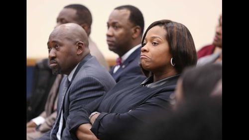 Tiffany Sellers is shown at a South Fulton City Council meeting on whether to fire the judge as head of the South Fulton Municipal Court system on Tuesday, March 19, 2019. Sellers is accused, in part, of mistreating staff. The council voted to fire her. EMILY HANEY / emily.haney@ajc.com