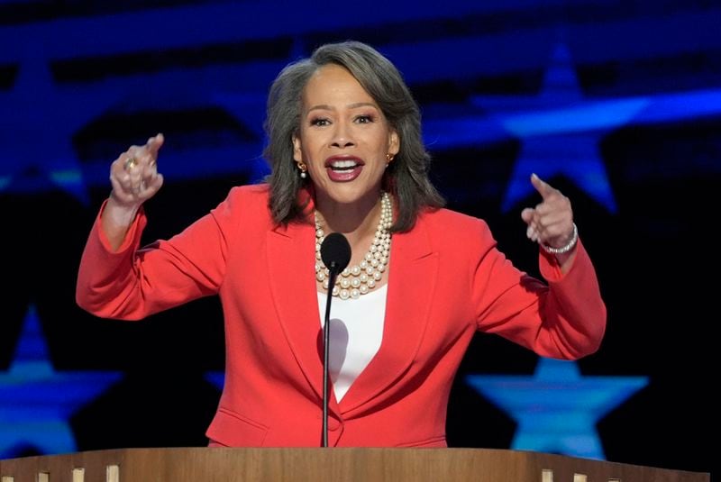 FILE - Rep. Lisa Blunt Rochester, D-Del., speaks during the Democratic National Convention, Aug. 21, 2024, in Chicago. (AP Photo/J. Scott Applewhite, File)