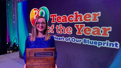 Jenna Cloninger was named Gwinnett County's teacher of the year. She teached oceanography at Central Gwinnett High School.
