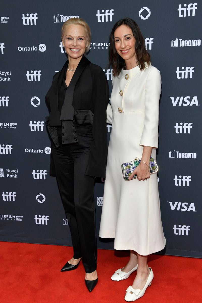 Pamela Anderson, left, and Gia Coppola attend the premiere of "The Last Showgirl" during the Toronto International Film Festival on Friday, Sept. 6, 2024, at Princess of Wales Theatre in Toronto. (Photo by Evan Agostini/Invision/AP)