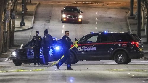 December 15, 2023 Atlanta: One person is dead and another is injured after an argument led to gunfire early Friday morning, Dec. 15, 2023, on Georgia State University’s campus in downtown Atlanta. (John Spink / John.Spink@ajc.com)