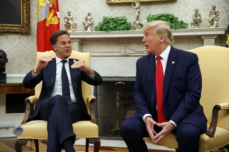 FILE - President Donald Trump speaks during a meeting with the Dutch Prime Minister Mark Rutte in the Oval Office of the White House, Thursday, July 18, 2019, in Washington. Over the course of more than a dozen years at the top of Dutch politics, Mark Rutte got to know a thing or two about finding consensus among fractious coalition partners. Now he's going to bring the experience of leading four Dutch multiparty governments to the international stage as NATO's new secretary general. (AP Photo/Alex Brandon, File)