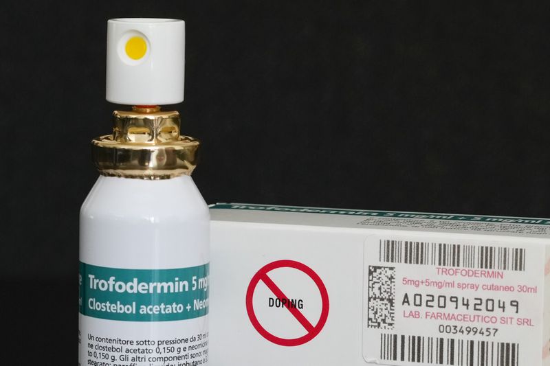 A photo of a pack of Trofodermin, a medical product meant for treating cuts and scrapes, which contains the anabolic steroid Clostebol, a substance listed in the World Anti-Doping Association's banned substances, in Rome, Wednesday, Sept. 4, 2024. (AP Photo/Andrew Medichini)