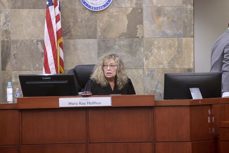 FILE - Clark County District Judge Mary Kay Holthus presides in court for a sentencing hearing for Deobra Redden, who was seen in a viral video attacking Holthus, at the Regional Justice Center in Las Vegas, Jan. 8, 2024. (K.M. Cannon/Las Vegas Review-Journal via AP, File)